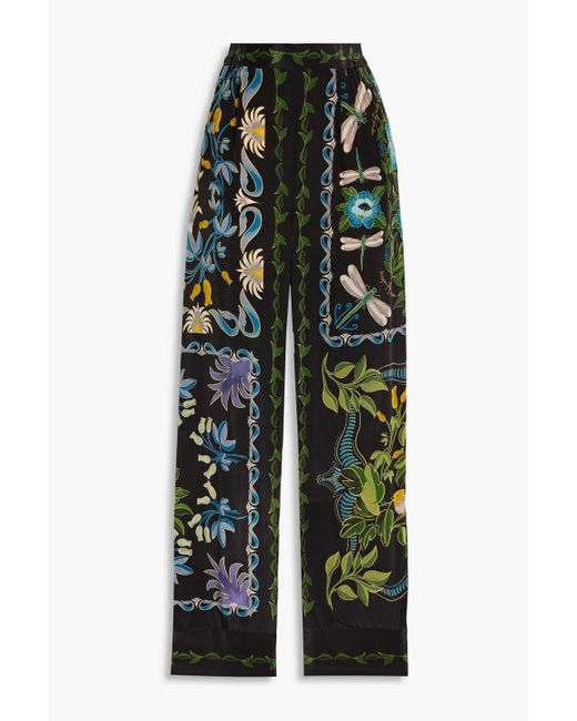 Farm Rio Green Printed Satin Straight-Leg Pants
