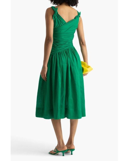 Zimmermann Green Cutout Knotted Linen Midi Dress