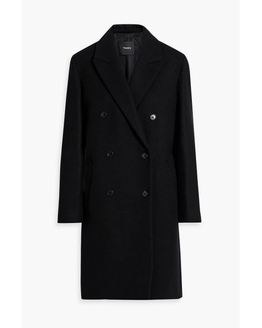 Theory Black Double-Breasted Wool-Felt Coat