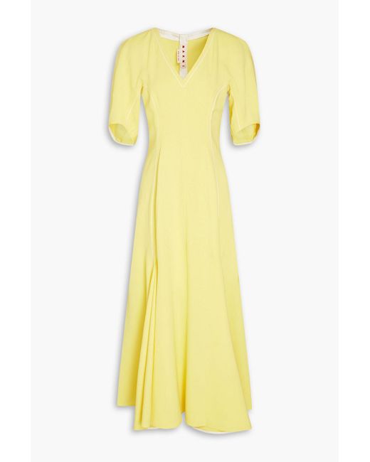 Marni Yellow Pleated Stretch-crepe Midi Dress