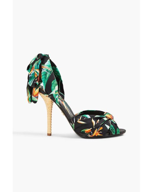 Dolce & Gabbana Green Knotted Floral-print Twill Sandals