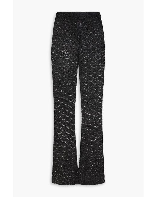 Staud Black Adrianna Sequin-Embellished Crochet-Knit Wide-Leg Pants