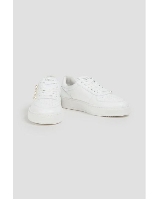 Stuart Weitzman White Courtside Faux Pearl-Embellished Leather Sneakers