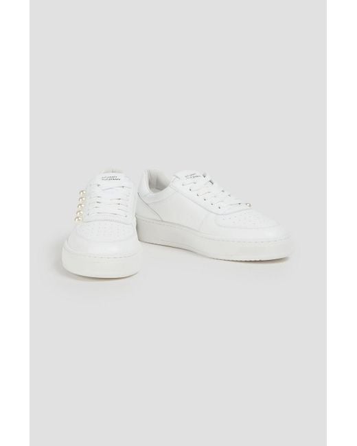 Stuart Weitzman White Sneakers "courtside" aus leder mit kunstperlen