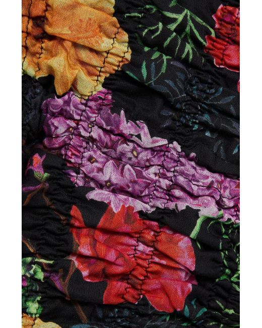 Charo Ruiz Black Leta Cropped Floral-Print Cotton-Blend Voile Halterneck Top