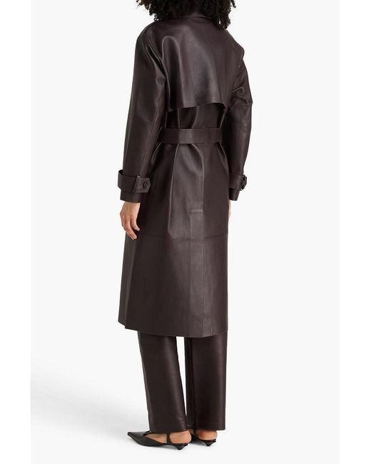 Theory Brown Belted Leather Trench Coat