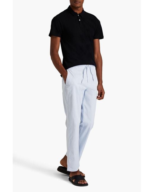 Frescobol Carioca Black Constantino Cotton And Linen-blend Jersey Polo Shirt for men