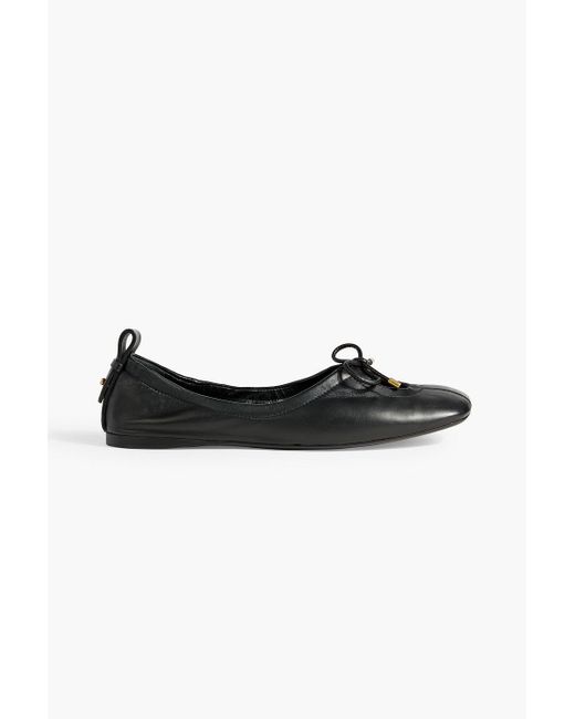 FRAME Black Cutout Bow-detailed Leather Ballet Flats