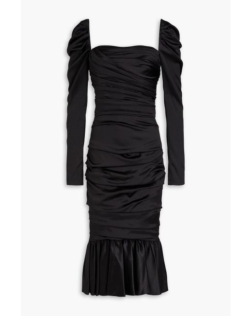 Dolce & Gabbana Black Ausgestelltes midikleid aus satin aus einer seidenmischung