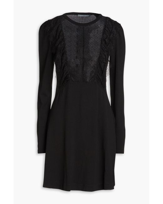 Alberta Ferretti Black Lace-paneled Stretch-knit Mini Dress