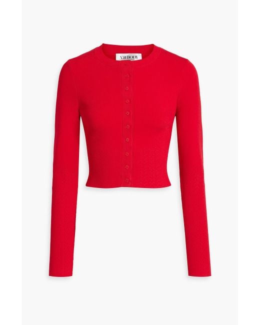 Victoria Beckham Red Pointelle-trimmed Stretch-kinit Cardigan