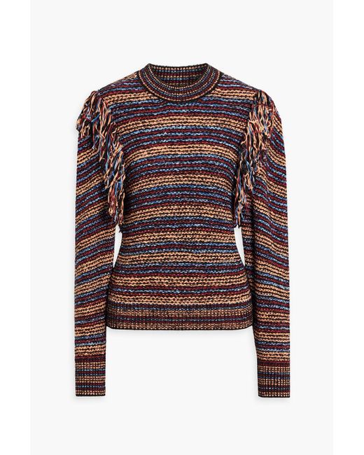 Ulla Johnson Red Arquette Fringed Striped Cotton-blend Sweater