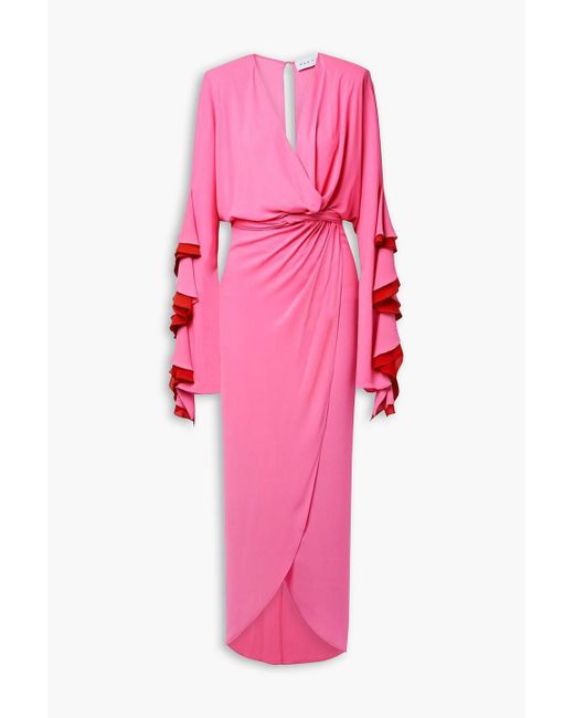 Nervi Pink Naomi Draped Ruffled Cutout Crepe Maxi Dress