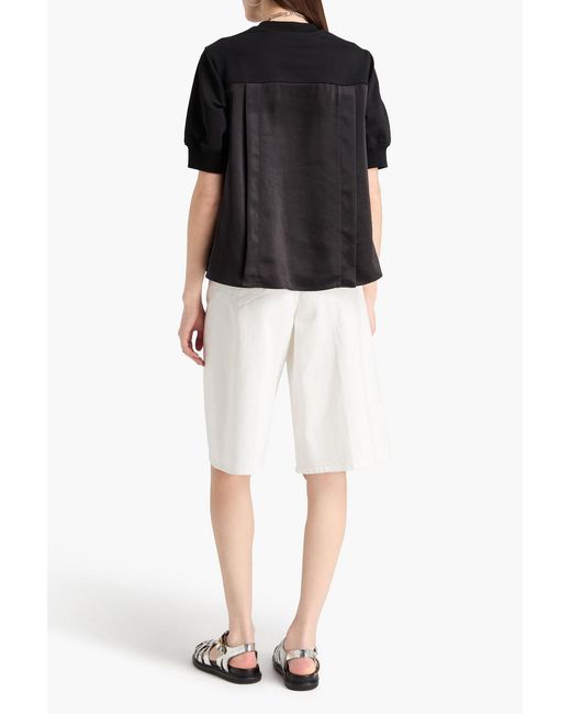 3.1 Phillip Lim Black Satin-Paneled French Cotton-Terry Top