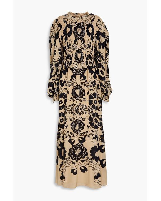 Sea Natural Shirred Printed Silk-georgette Midi Dress
