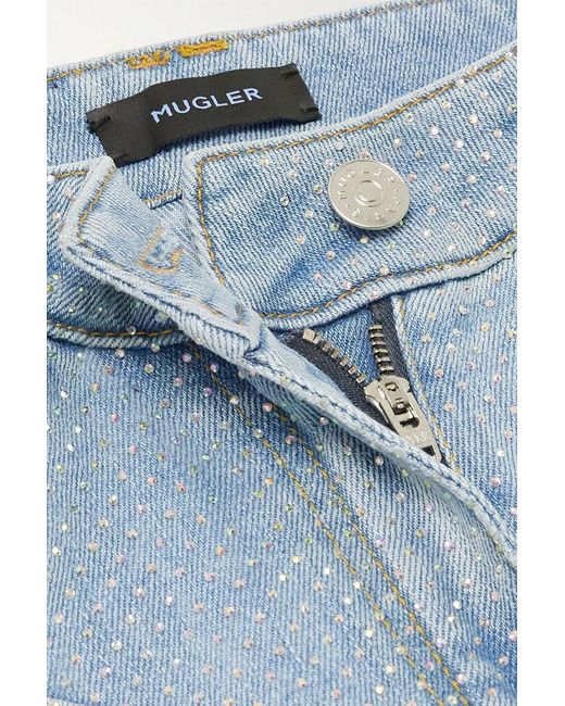 Mugler Blue Crystal-Embellished Flared Jeans