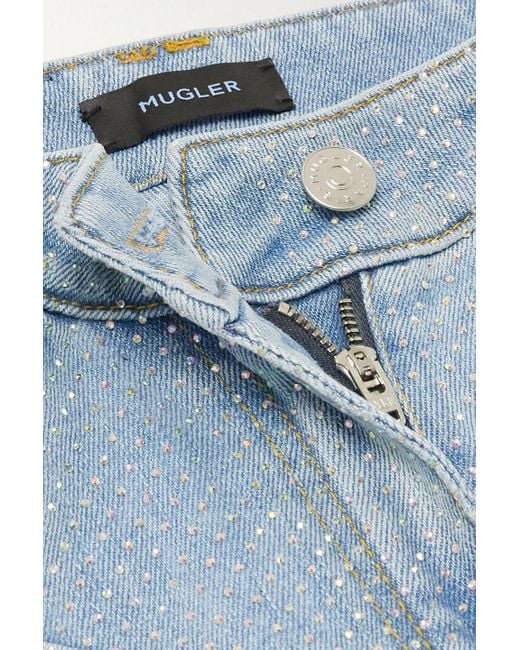Mugler Blue Schlagjeans mit kristallen