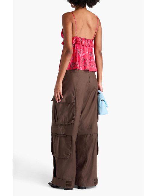 Ganni Red Ruffled Printed Sati Camisole