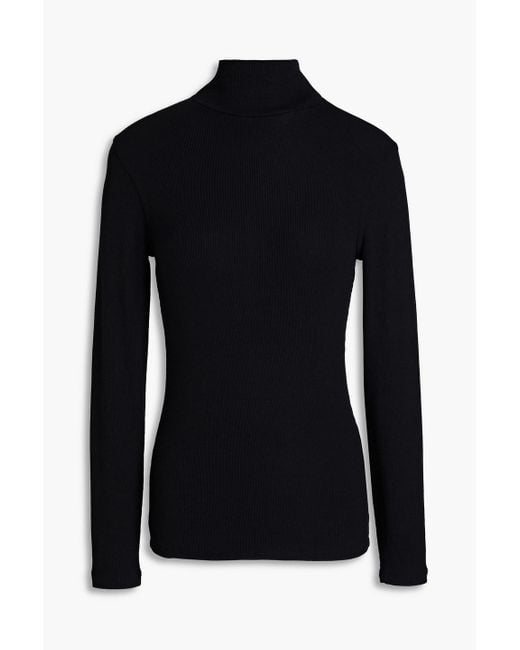 FRAME Black Ribbed Modal-Blend Jersey Turtleneck Top