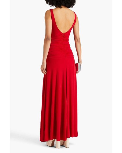 Zac Posen Red Ruched Cutout Jersey Gown