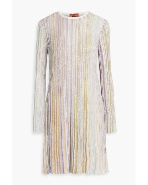 Missoni Natural Sequin-embellished Striped Ribbed-knit Dress