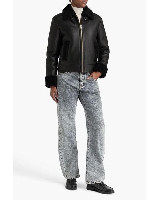 Bally Black Shearling-Trimmed Leather Jacket