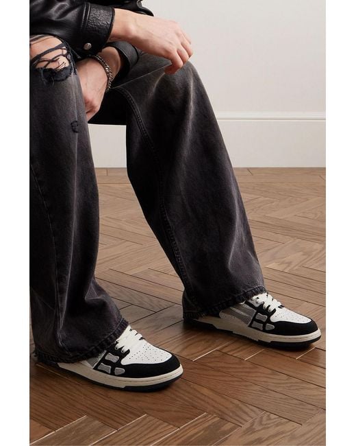 Amiri Black Skel-Top Suede-Trimmed Crystal-Embellished Leather Sneakers for men