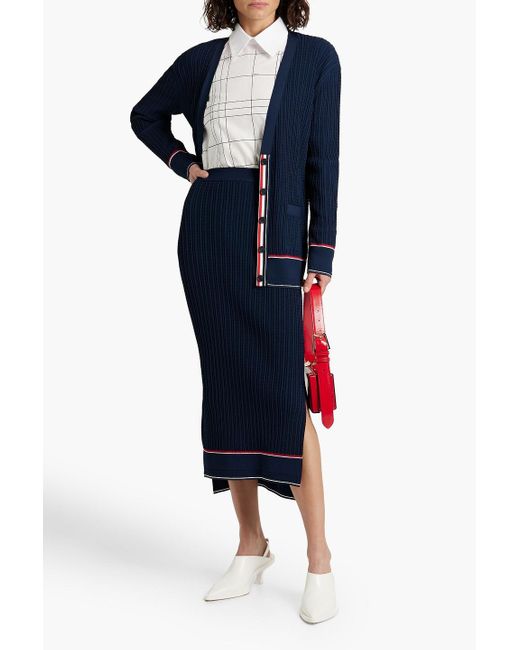 Thom Browne Blue Striped Cable-knit Midi Skirt