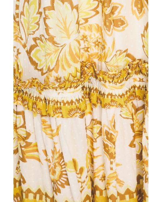 Farm Rio Metallic Ruffled Floral-Print Swiss-Dot Cotton Midi Dress