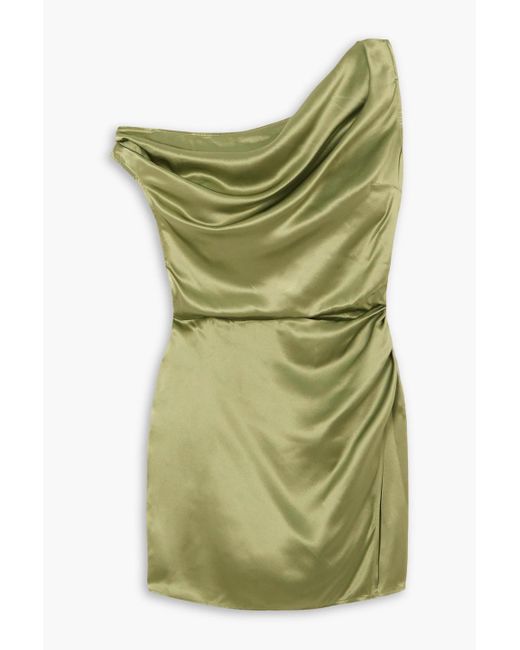 Reformation Green Alanis One-shoulder Draped Wrap-effect Silk Mini Dress