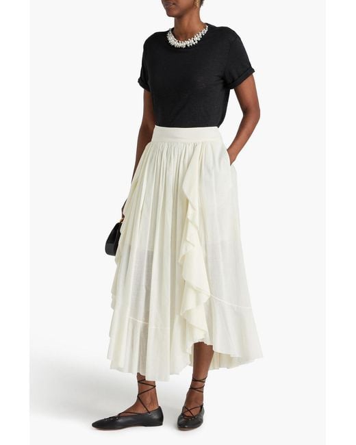 Zimmermann White Ruffled Cotton Maxi Skirt