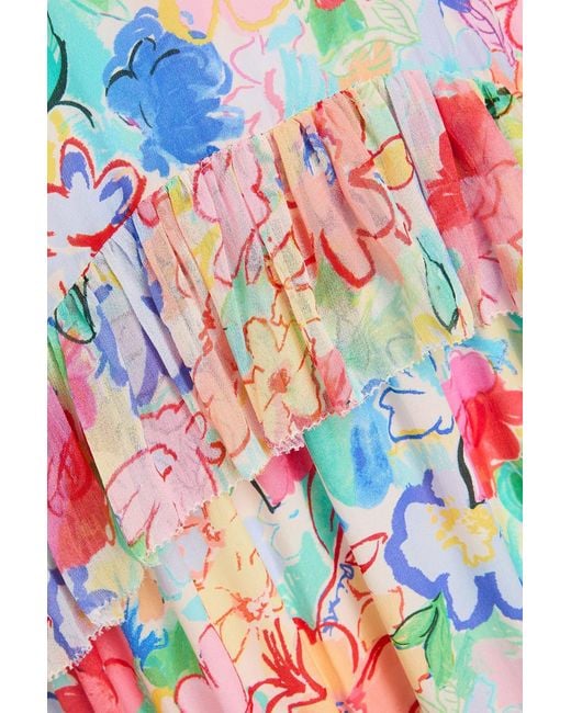 Rixo White Shireen Floral-Print Crepe De Chine Midi Dress