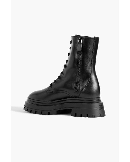 Stuart Weitzman Black Bedford Leather Combat Boots