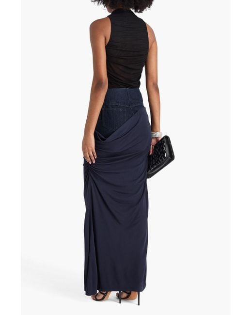 Christopher Esber Blue Layered Stretch-Crepe And Denim Midi Skirt