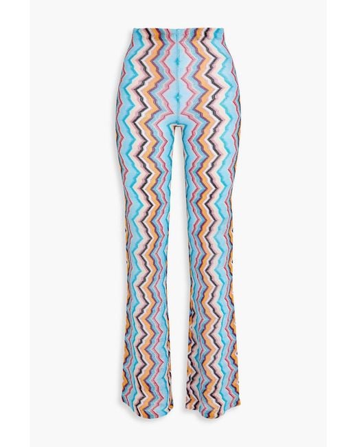 Missoni Blue Crochet-Knit Flared Pants