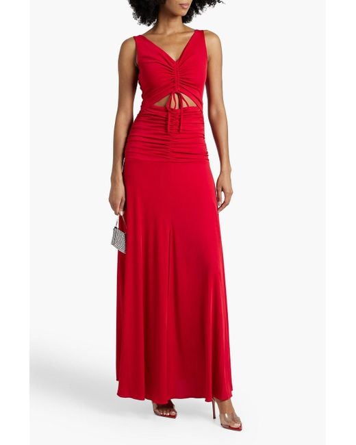Zac Posen Red Cutout Ruched Stretch-jersey Gown