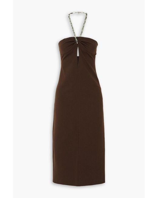 The Attico Brown Giona Cutout Stretch-jersey Halterneck Midi Dress