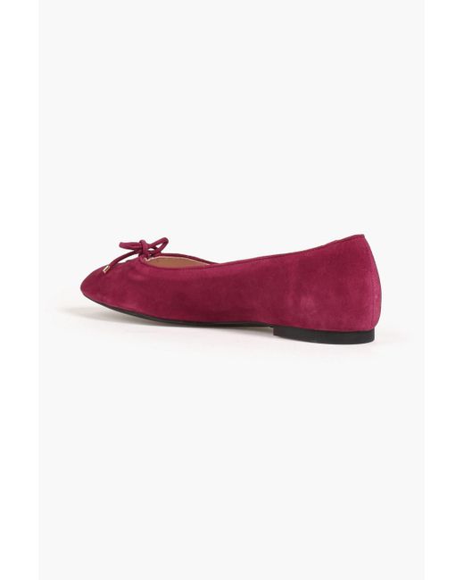 Stuart Weitzman Red Gabby Bow-detailed Suede Ballet Flats