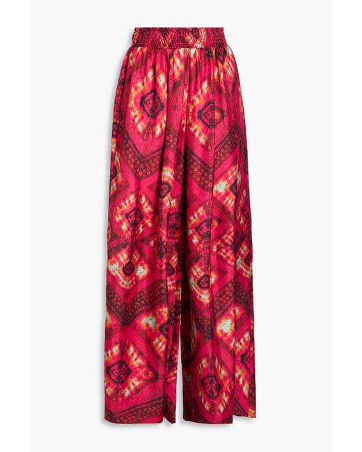 Ulla Johnson Red Clemence Printed Silk-twill Wide-leg Pants