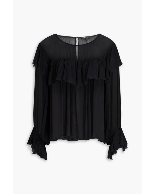 Maje Black Ruffled Crepon Blouse