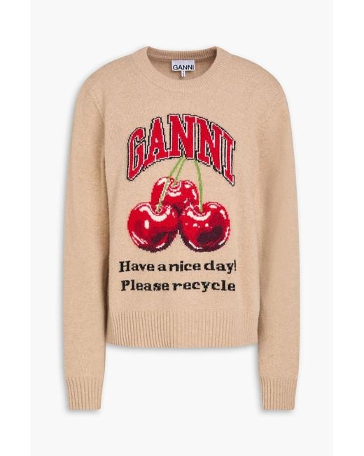 Ganni Pink Intarsia-knit Sweater