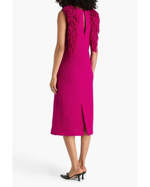 LIBEROWE Pink Fringed Wool Bouclé-Tweed Midi Dress