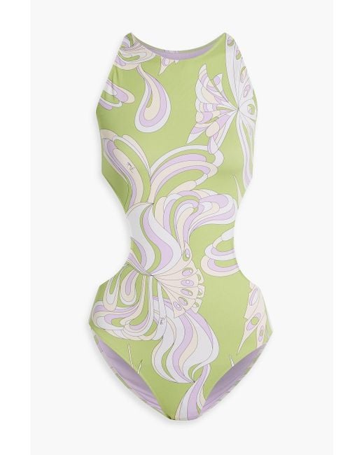 Emilio Pucci White Cutout Printed Swimsuit