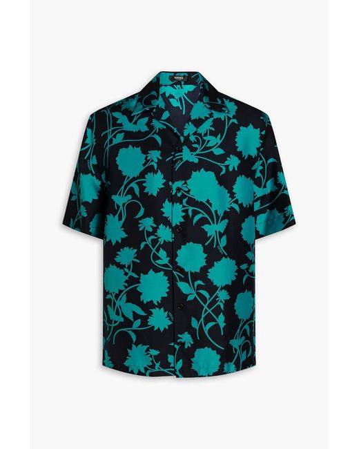 Versace Green Floral-Print Silk-Twill Shirt for men