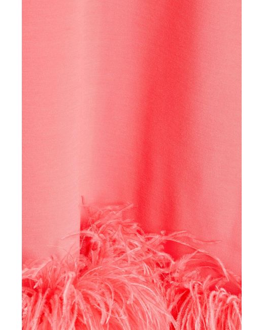 Huishan Zhang Pink Feather-trimmed Crepe Midi Dress