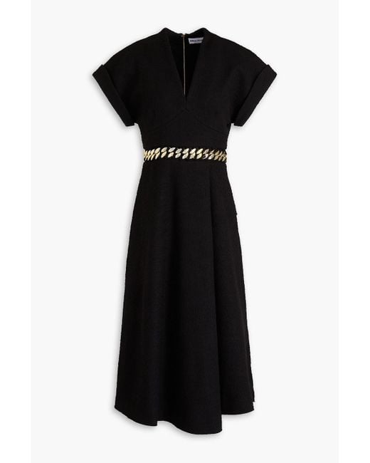 Rebecca Vallance Black Carine Chain-embellished Tweed Midi Dress