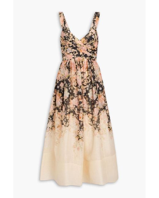 Zimmermann Natural Midikleid aus einer leinen-seidenmischung mit floralem print