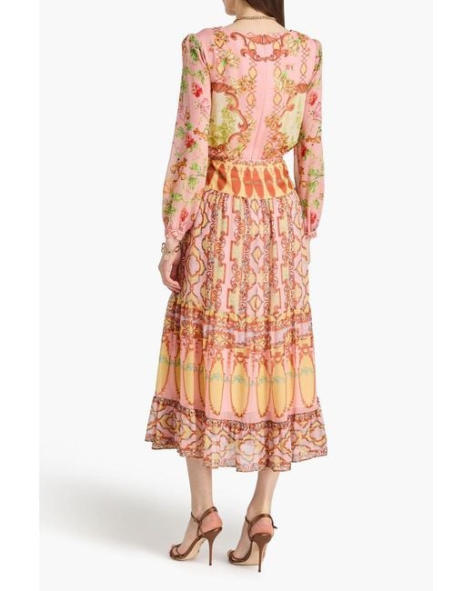 Saloni Red Isabel Floral-Print Silk-Georgette Midi Dress