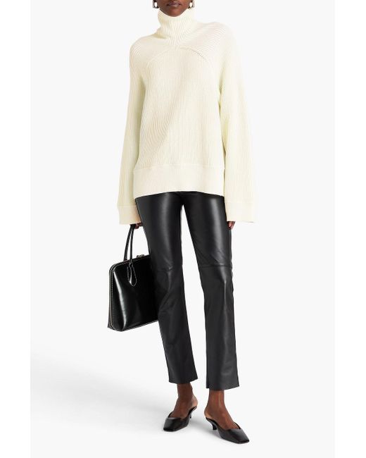 Totême  Natural Ribbed Cotton-blend Turtleneck Sweater