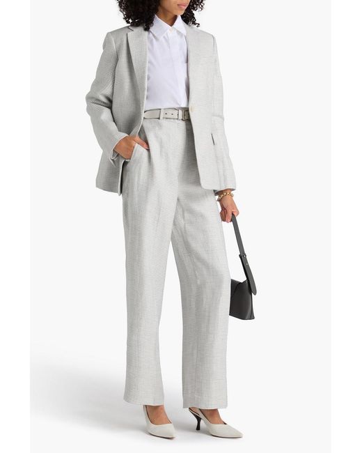 Theory White Houndstooth Linen-blend Wide-leg Pants